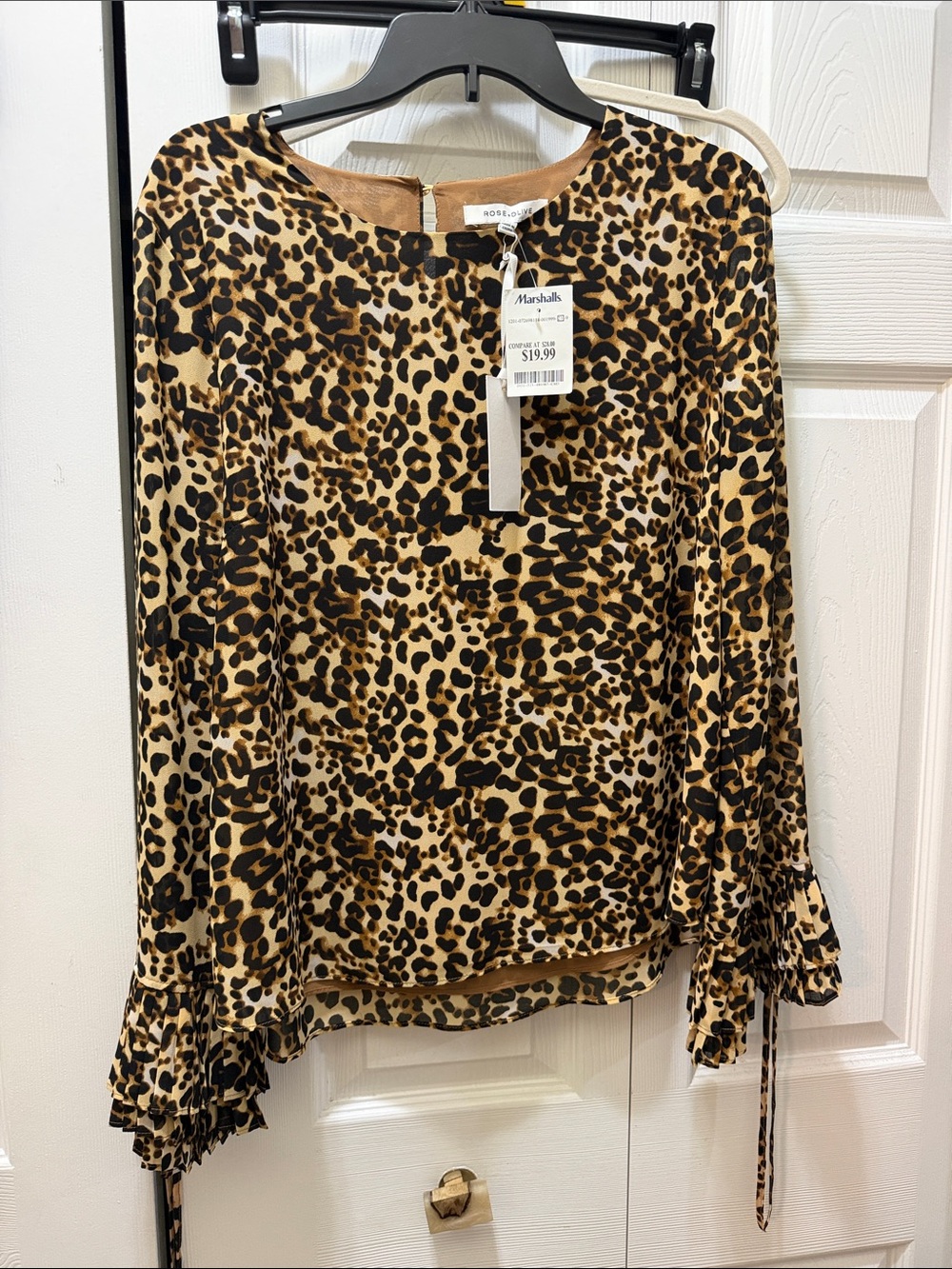 Marshalls Leopard Print Ruffle Cuff Blouse - Tan & Black